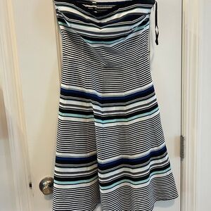 White House Black Market Ruched Black and White Sundress